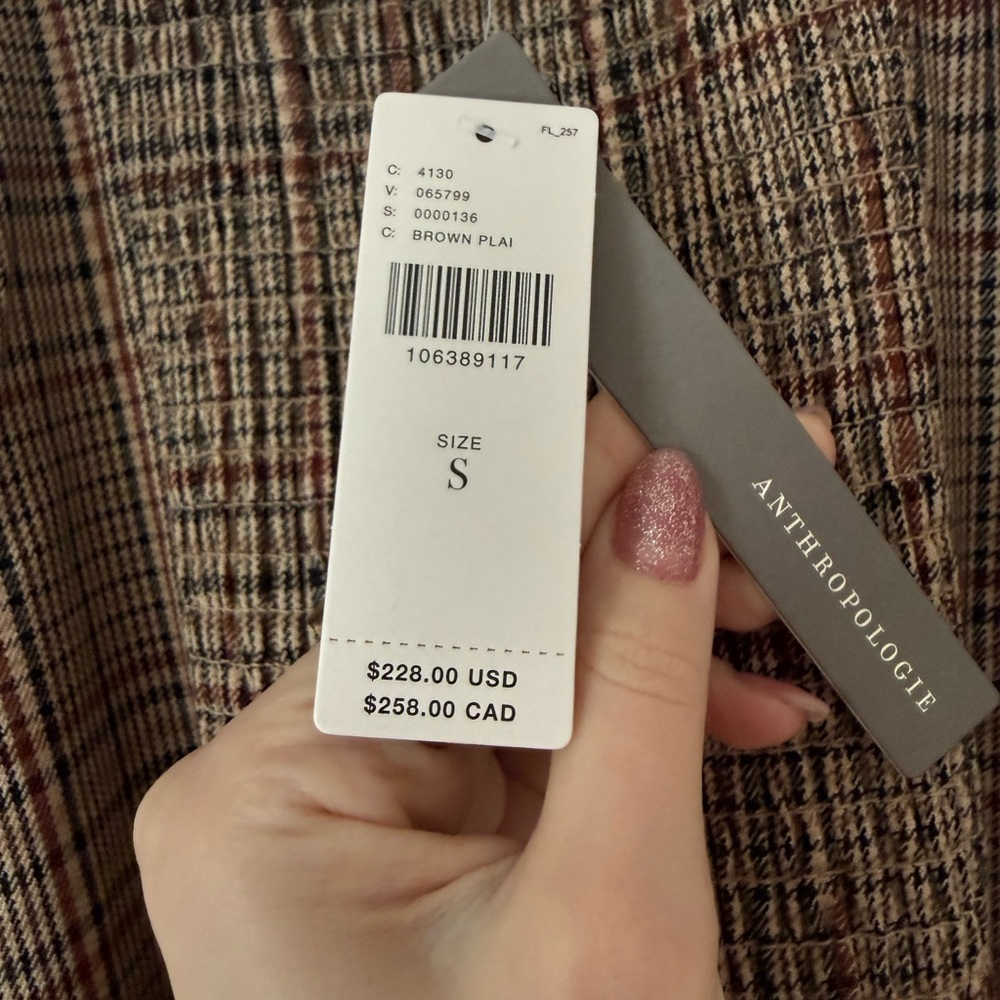 Mare Mare Ruffle Hem Slip Dress Brown Plaid Anthropologie BNWT small - Picture 8 of 9